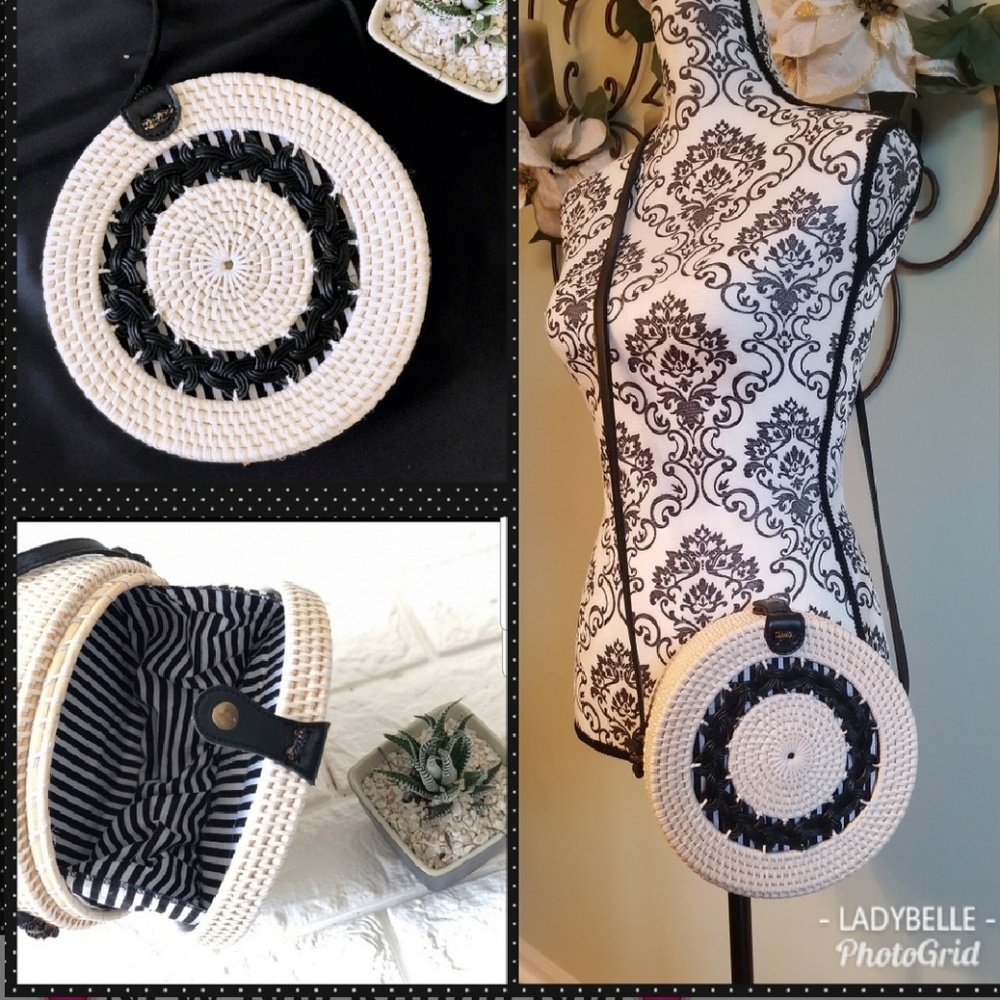 Braided Rattan bag (black and white)